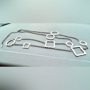 VCLM SIGNED silver tone long chain necklace with discs